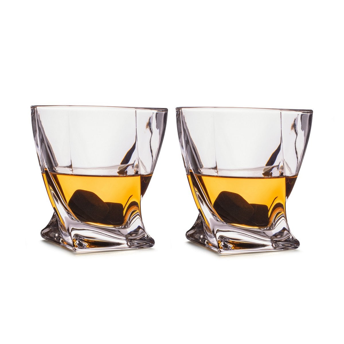Whiskyglazen - Twisted (set van 2) incl. 2 ijsstenen (koelstenen)