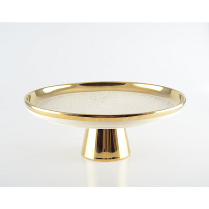 Taartplateau keramiek crème goud 26.5 cm