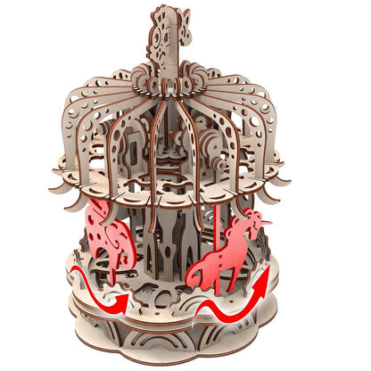 Houten 3D puzzel carrousel 25x25x32 cm