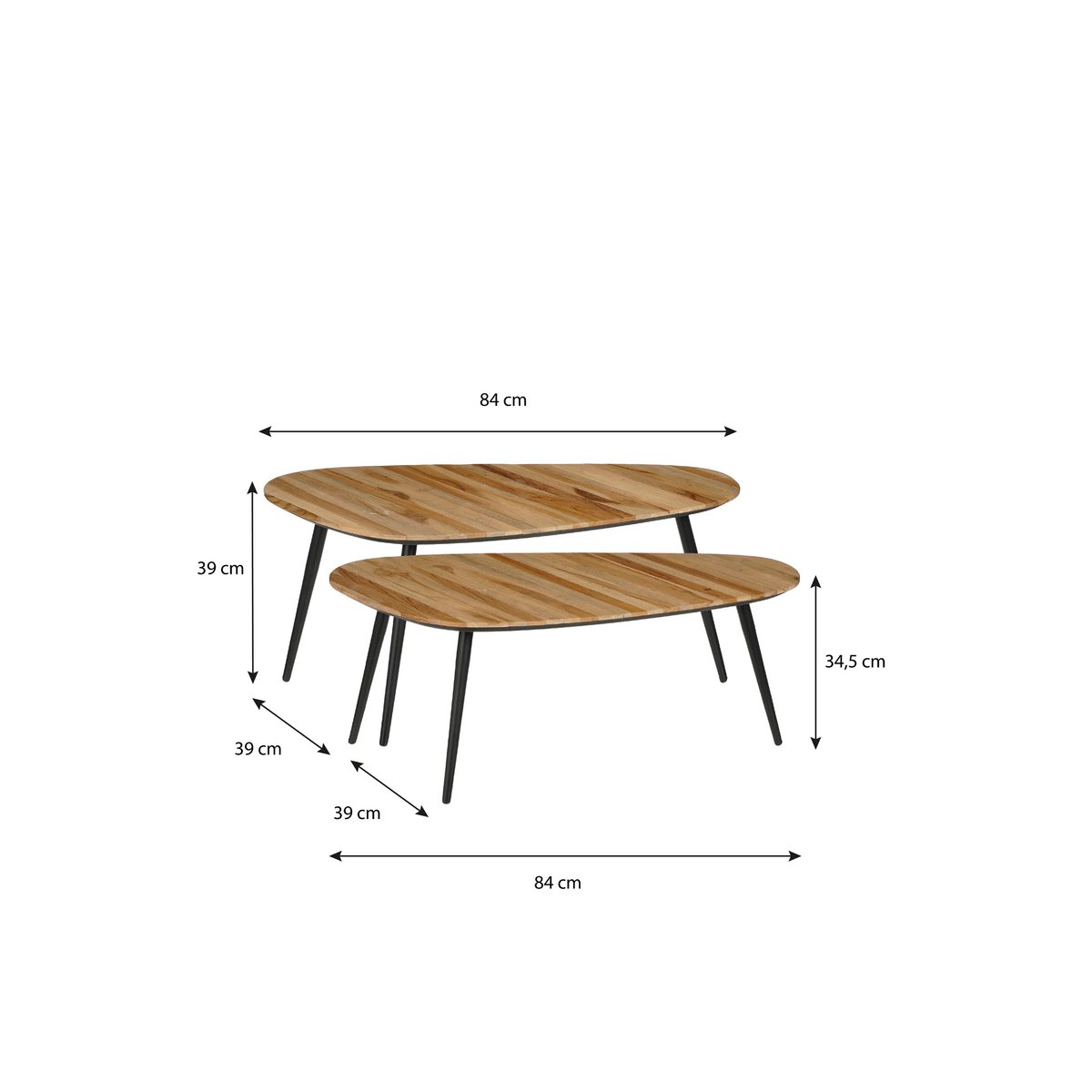 Bijzettafel set Jailey 84x39x39 cm bruin hout