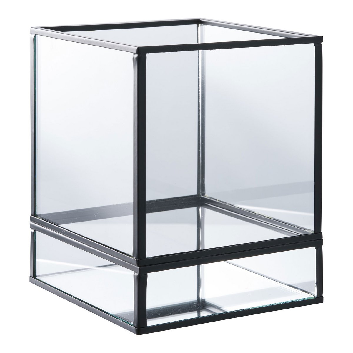 Kaarsenhouder orkaan 12x12x15 cm zwart glas metaal