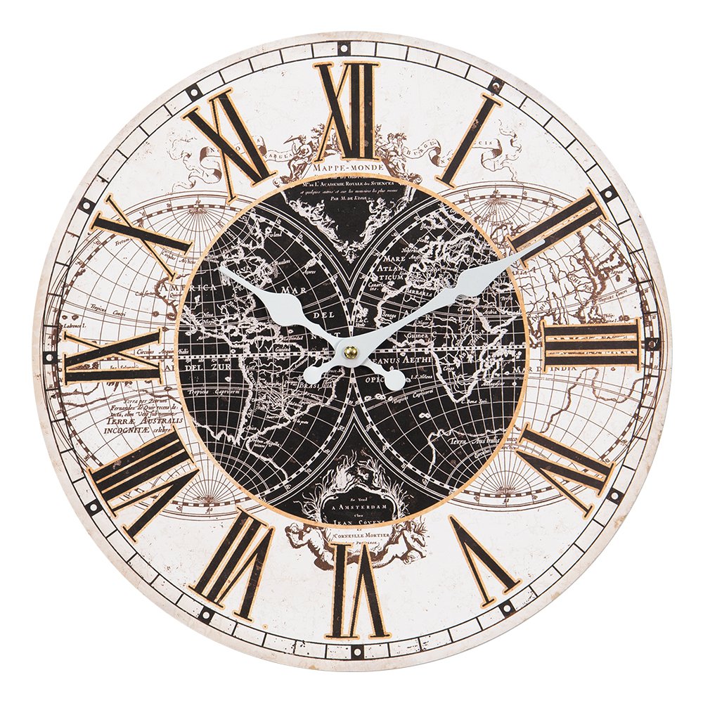 Wall Clock Ø 34 cm Brown White MDF World Map Wall Clock