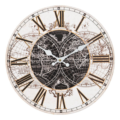 Wall Clock Ø 34 cm Brown White MDF World Map Wall Clock