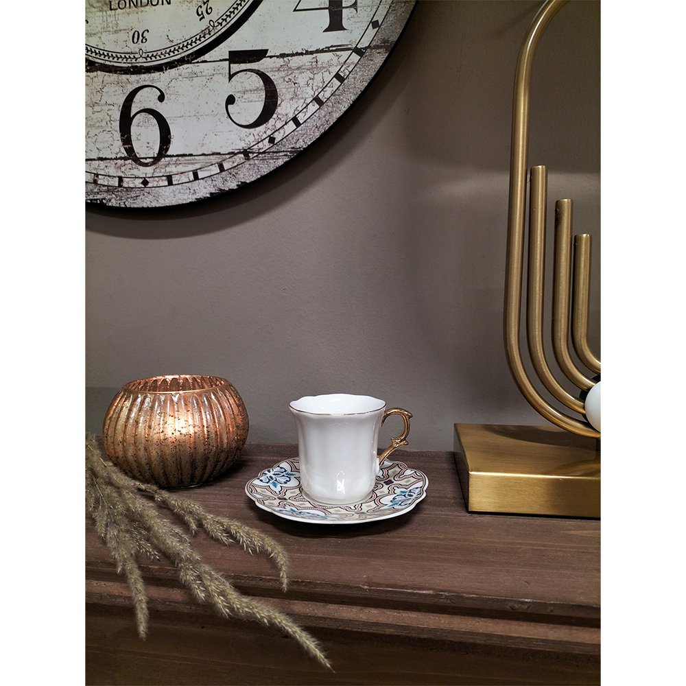 Kop en schotel 95 ml wit beige keramiek