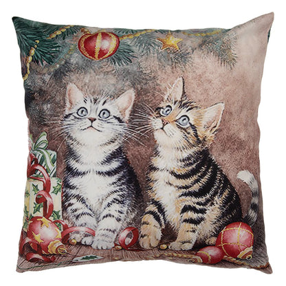 Kussenhoes 45x45 cm bruin polyester katten