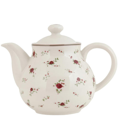 Theepot 1200 ml keramiek beige rood bloemenmotief