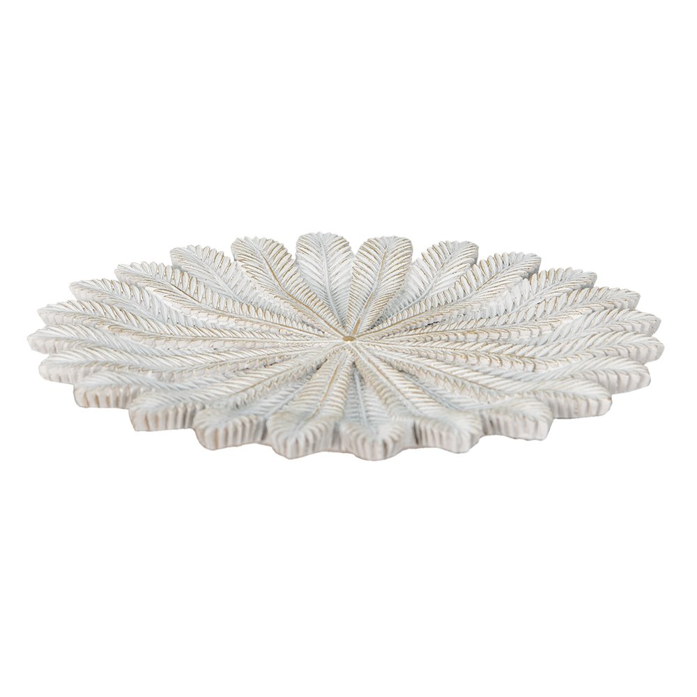 Decorative Dish Ø 25x1 cm white Gold-colored polyresin branches
