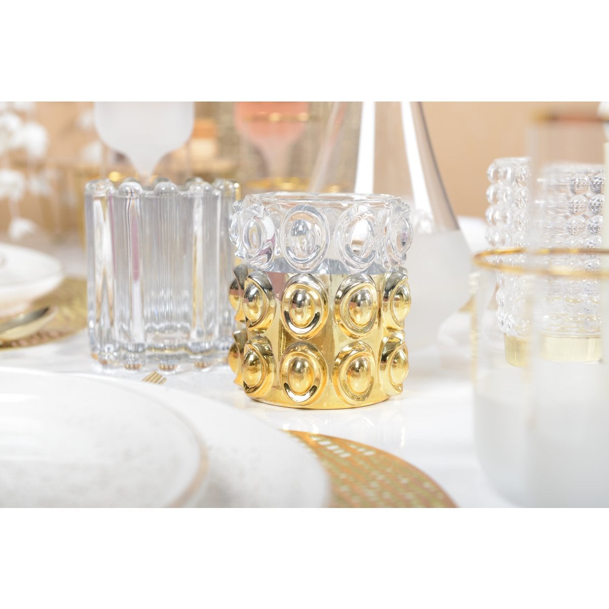 Bubbelkaarshouder glas goud 10x10x11 cm