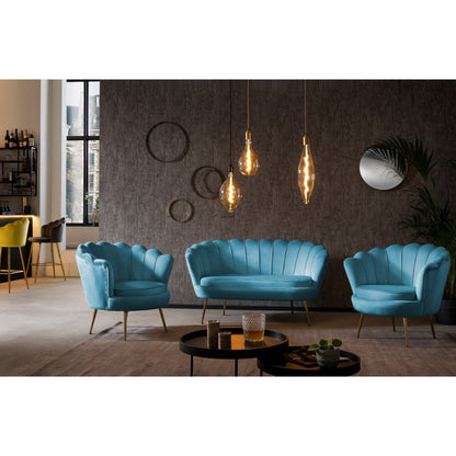 Schelpenbank fluweel blauw 136x77x78 cm