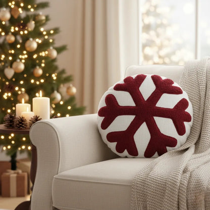Kussenhoes rond 45 cm rood wit sneeuwvlok