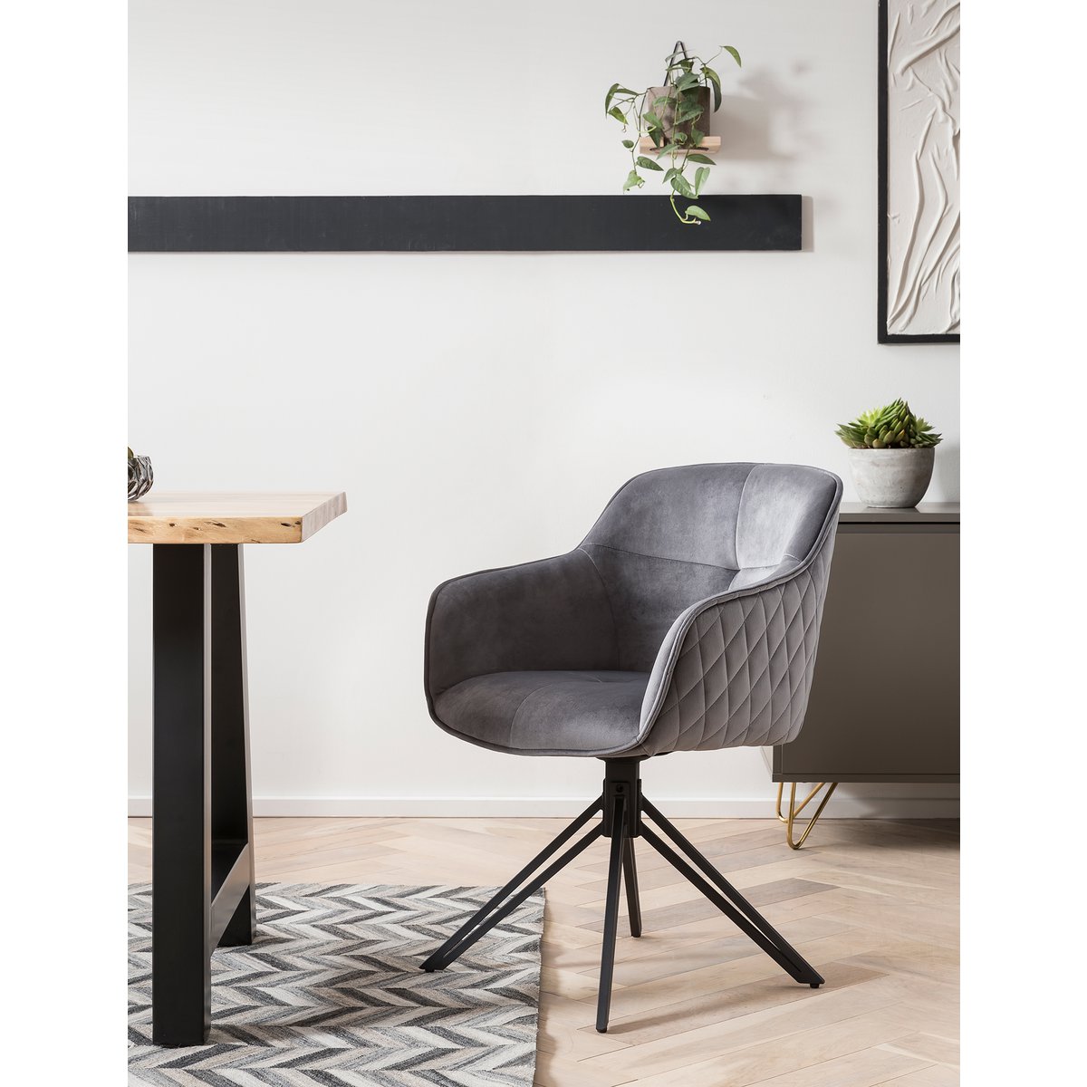 Fauteuil grijs fluweel draaibaar 59x60x83 cm