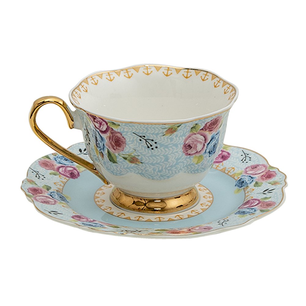 Kop en schotel 160 ml blauw wit porselein