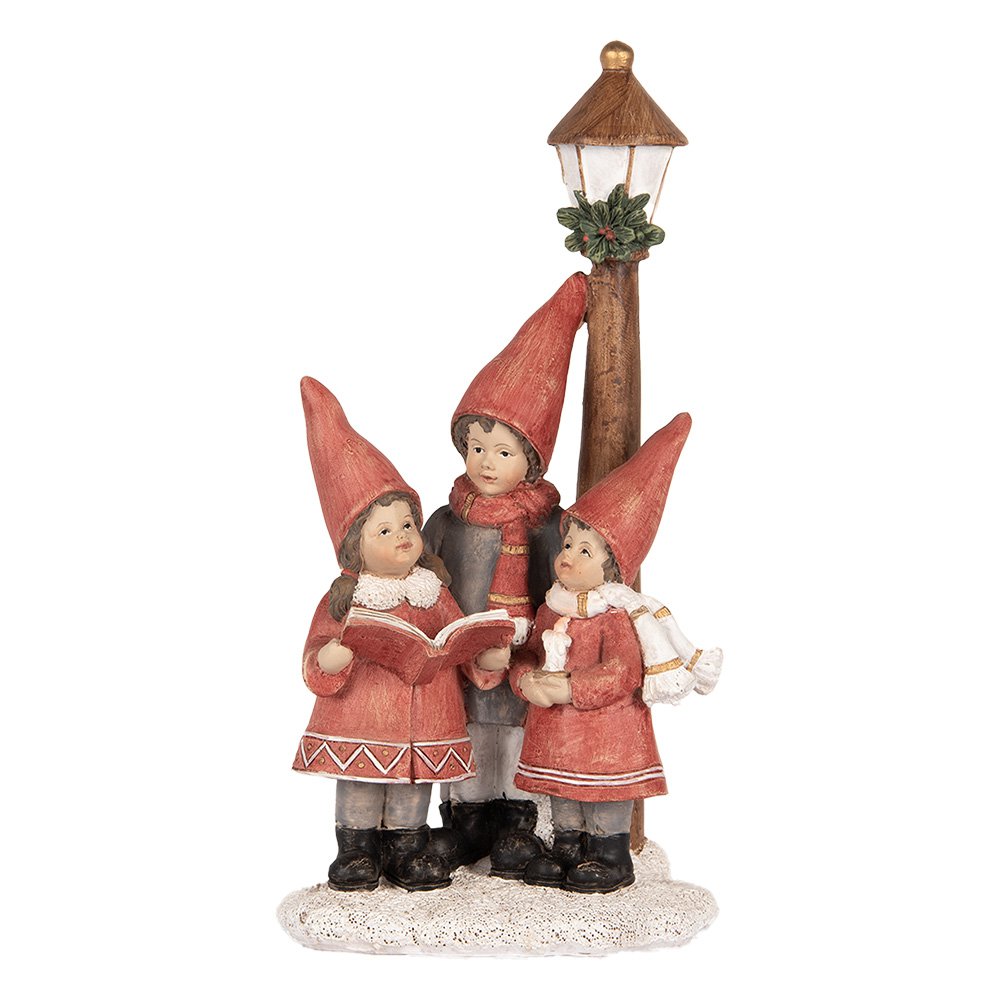 Kerstdecoratie beeld kinderen 11x8x21 cm rood kunststof