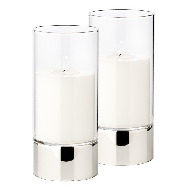 Windlicht 2 stuks H 15 cm zilver glas massief zilver hout