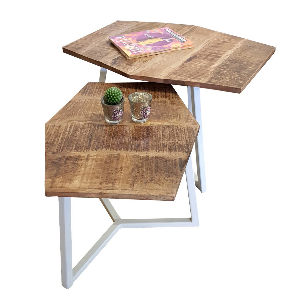 Salontafel set 2 stuks mangohout metaal