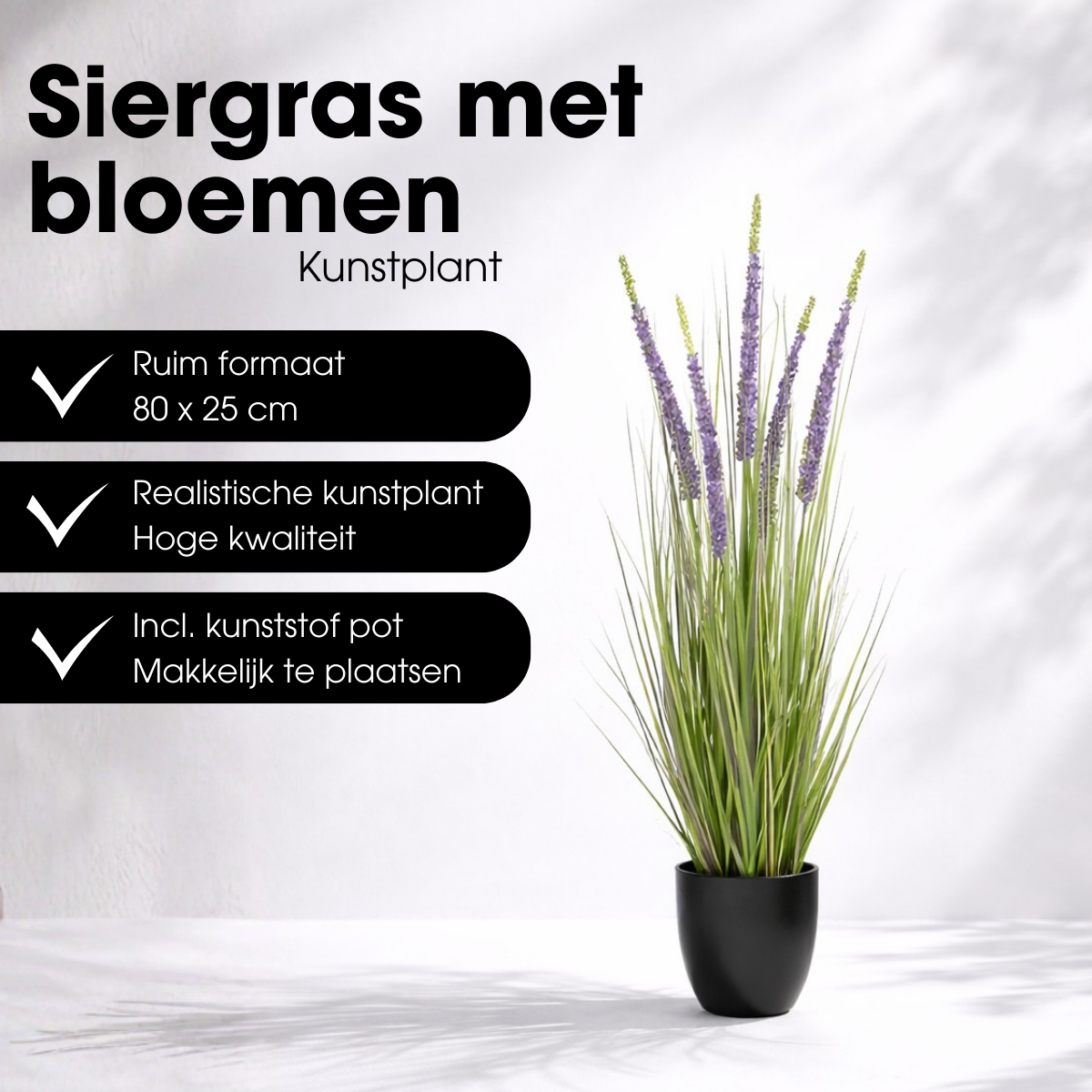 Kunstplant siergras 80 cm groen paars