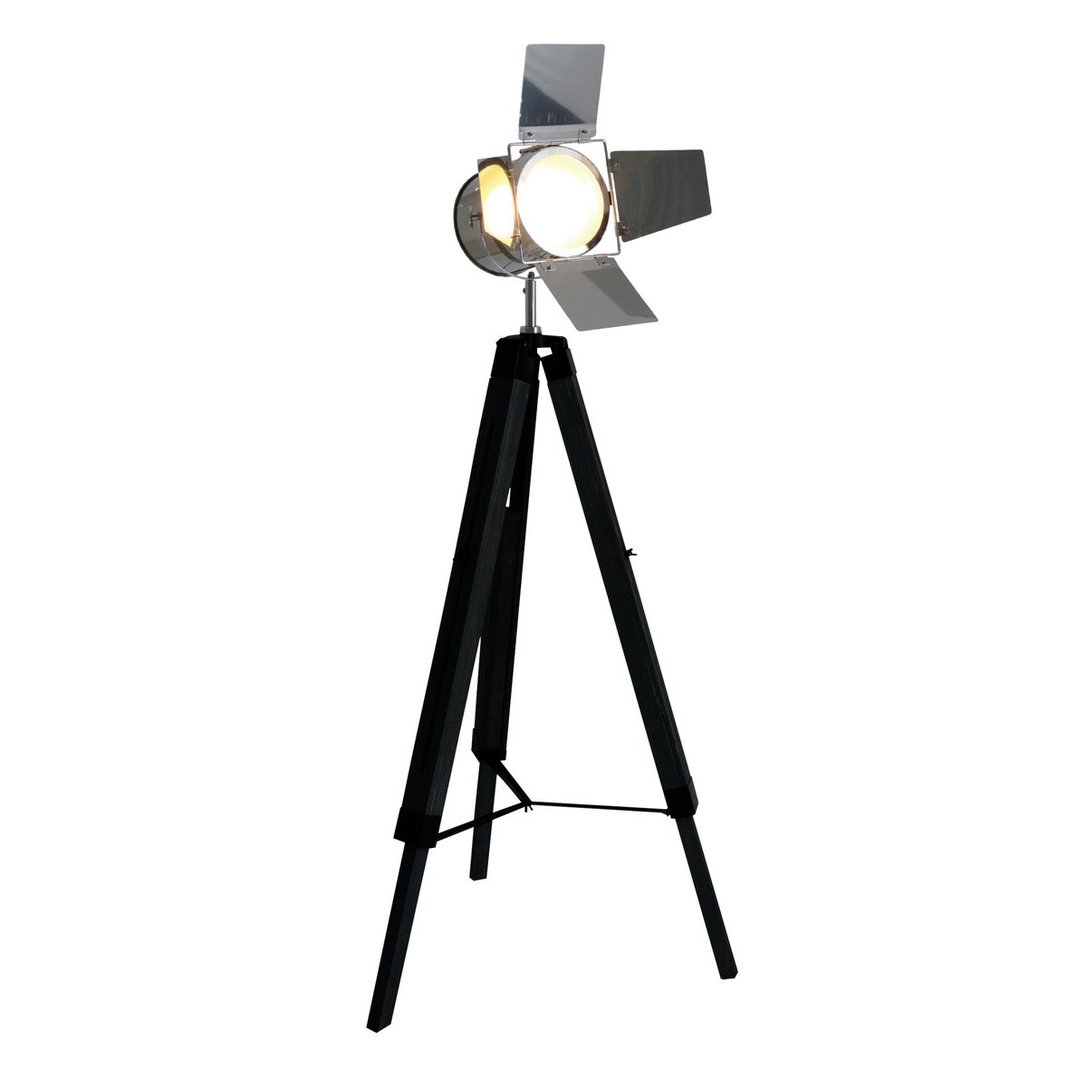 Vloerlamp driepoot 100-140 cm metaal grenenhout zwart