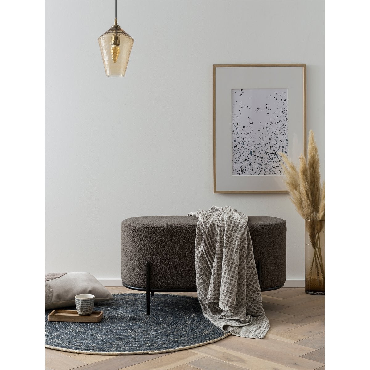 Poef bouclé antraciet 80x40x42 cm