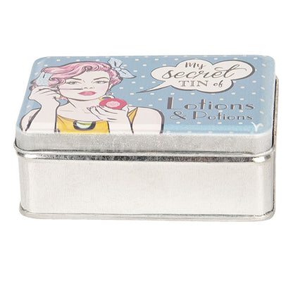 Bewaardoos metaal 11x8x4 cm zilver blauw