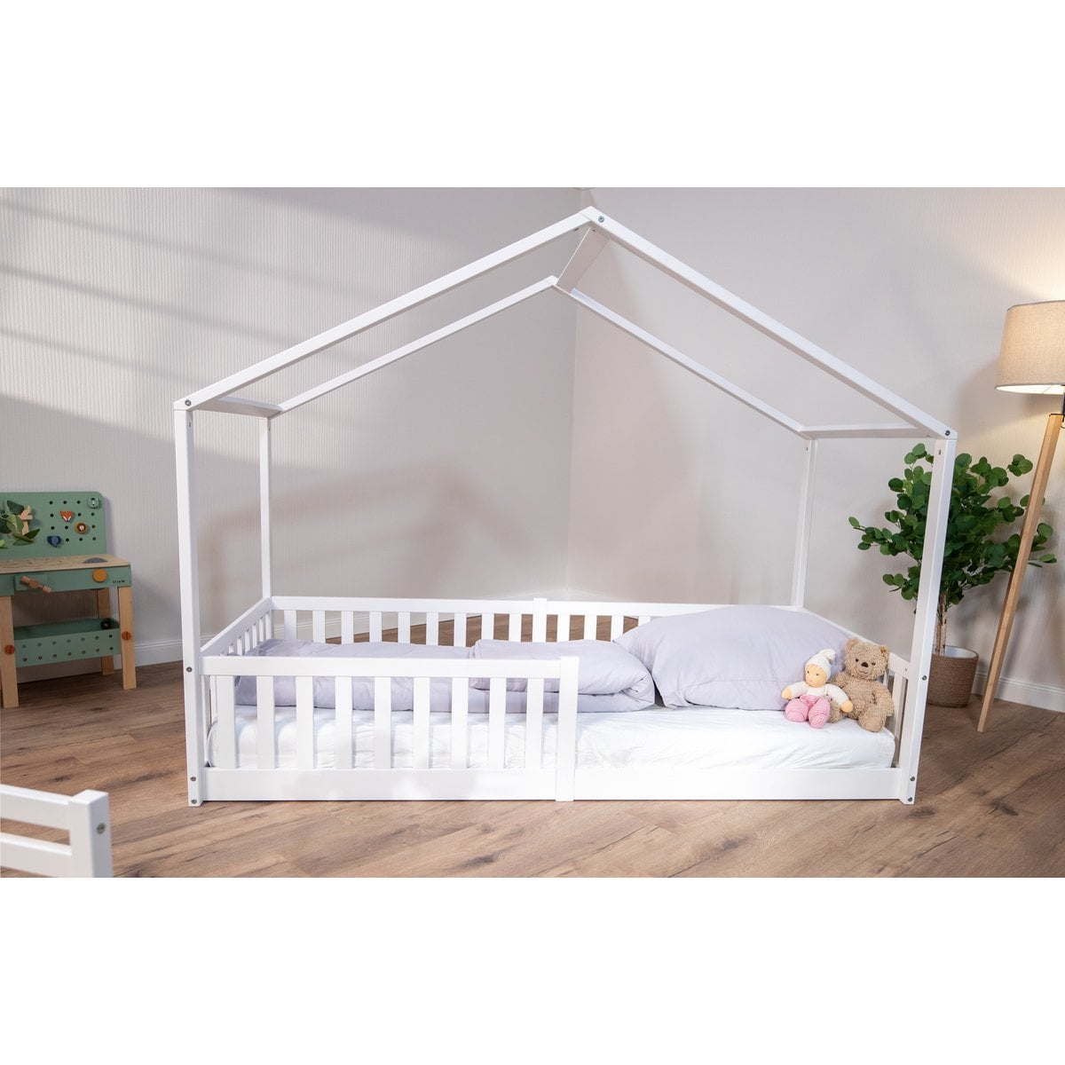 Tissi® floor bed / house bed Enno 90x200 cm Beech White incl. Opt. Roof