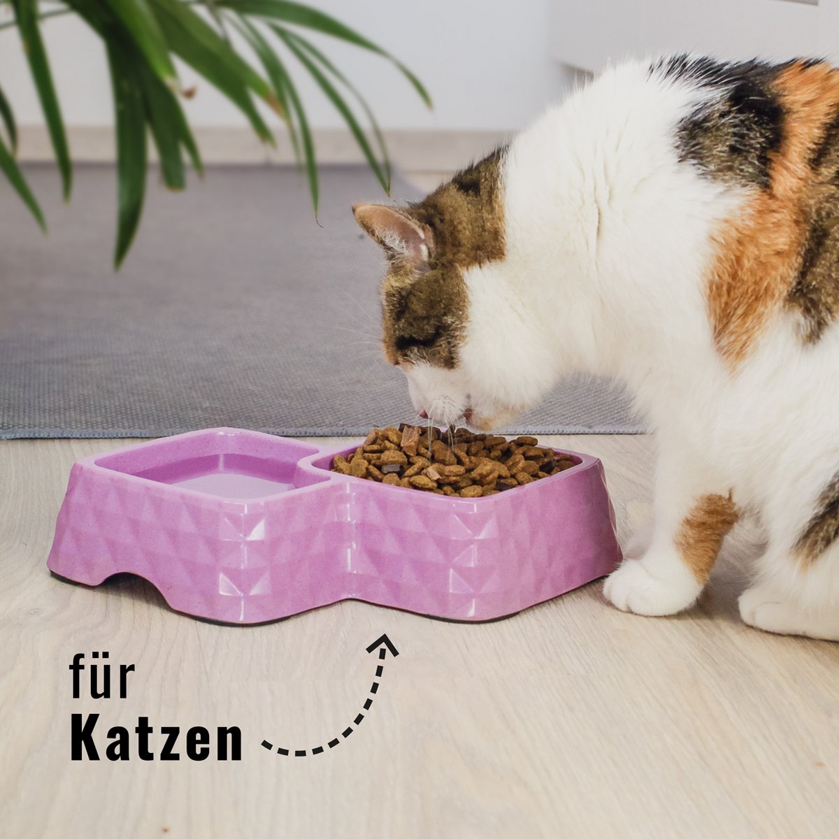 NE & NO® Bamboo Double Bowl for Cats and Dogs