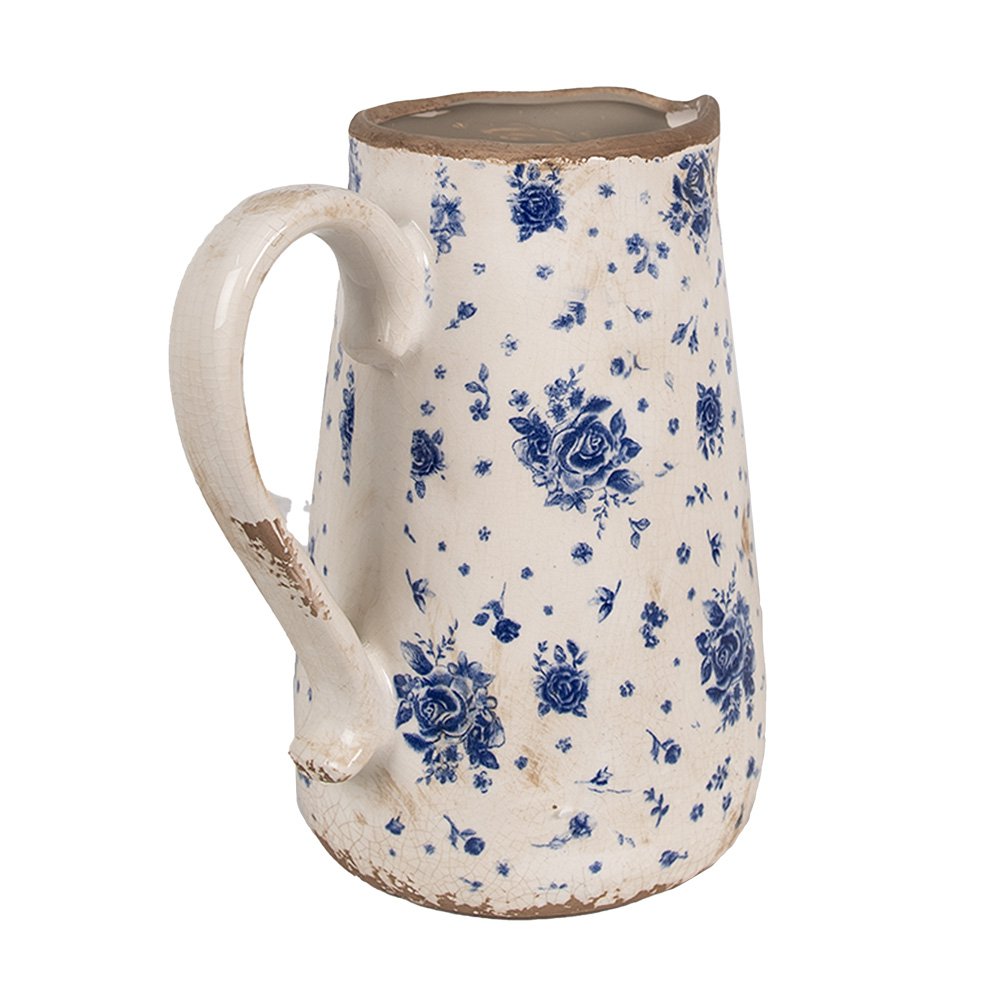 Decoratie Kan 21x15x23 cm Beige Blauw Keramiek Roosjes Schenkkan