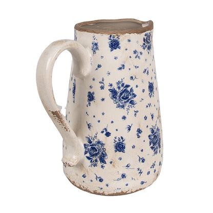 Decoratie Kan 21x15x23 cm Beige Blauw Keramiek Roosjes Schenkkan