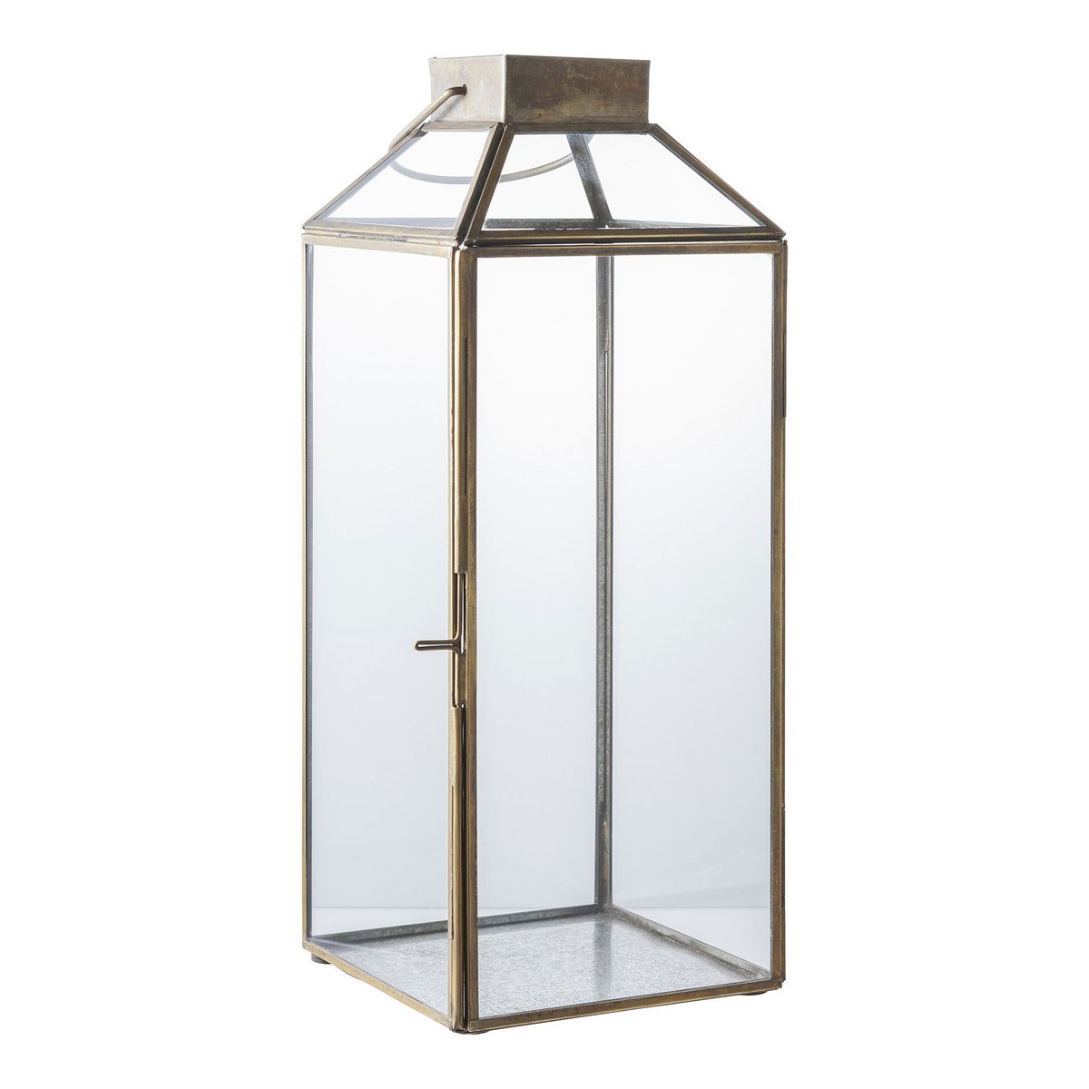 Lantaarn 35 cm metaal glas bruin