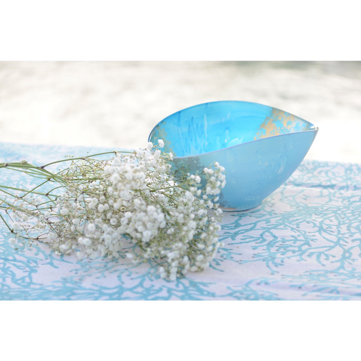 Glazen schaal 26.5x14.3x11.5 cm blauw goud