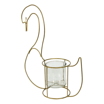 Theelichthouder zwaan goudkleurig ijzer 33x13x41 cm