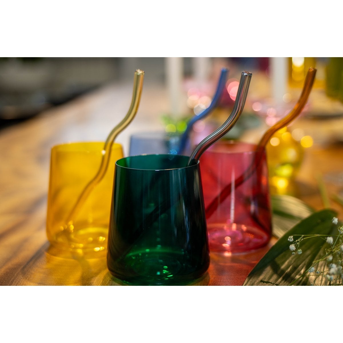 Glazen rietjes 4 stuks multicolor 8x1,5x23 cm