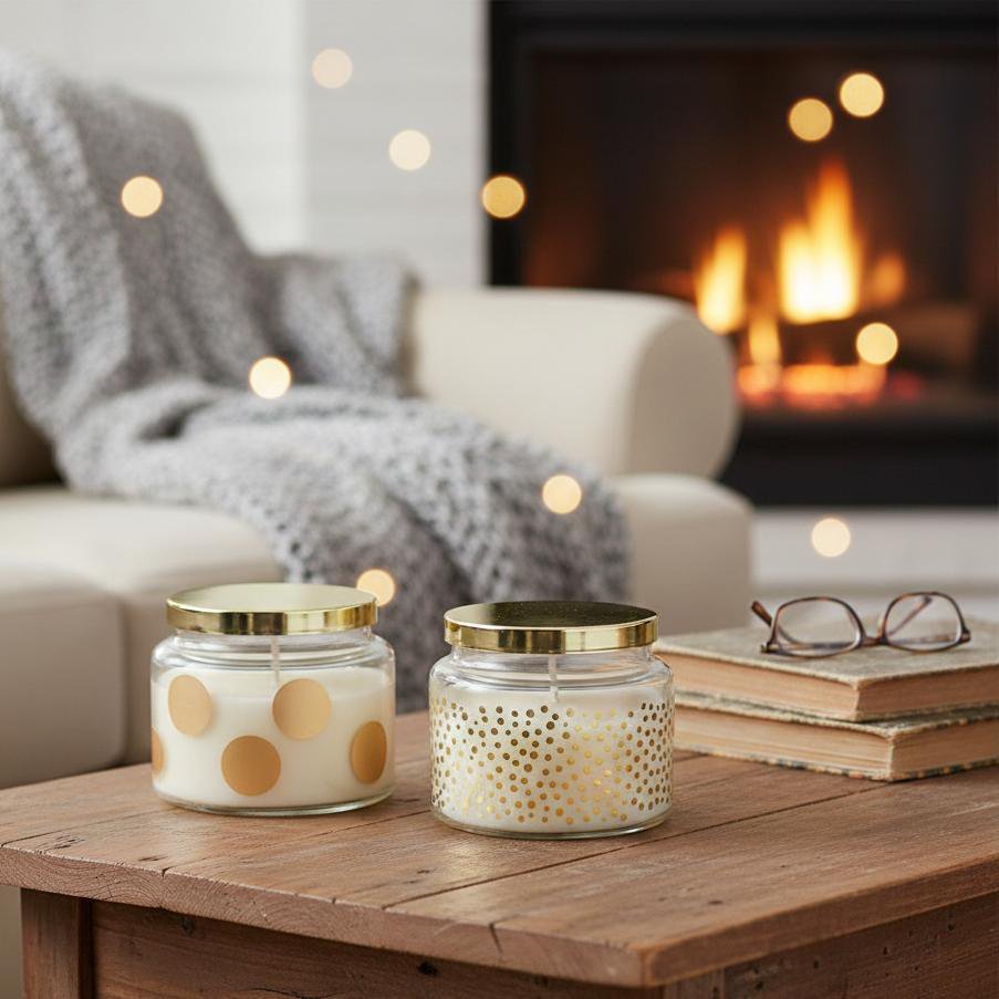Kaars rond stippen glas 11,5x11,5x13,3 cm salie