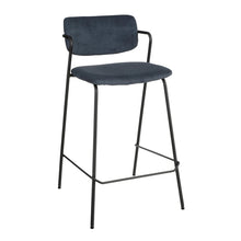 Barkruk Nanet 91 cm donkerblauw ribstof metaal