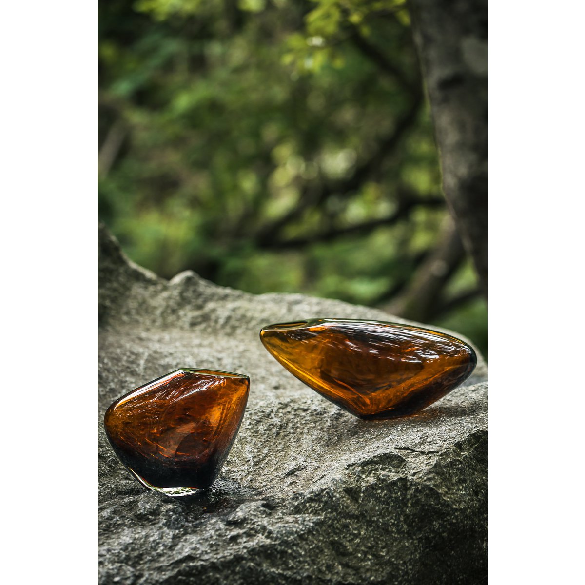 Glazen vaas amber 28 cm handgeblazen
