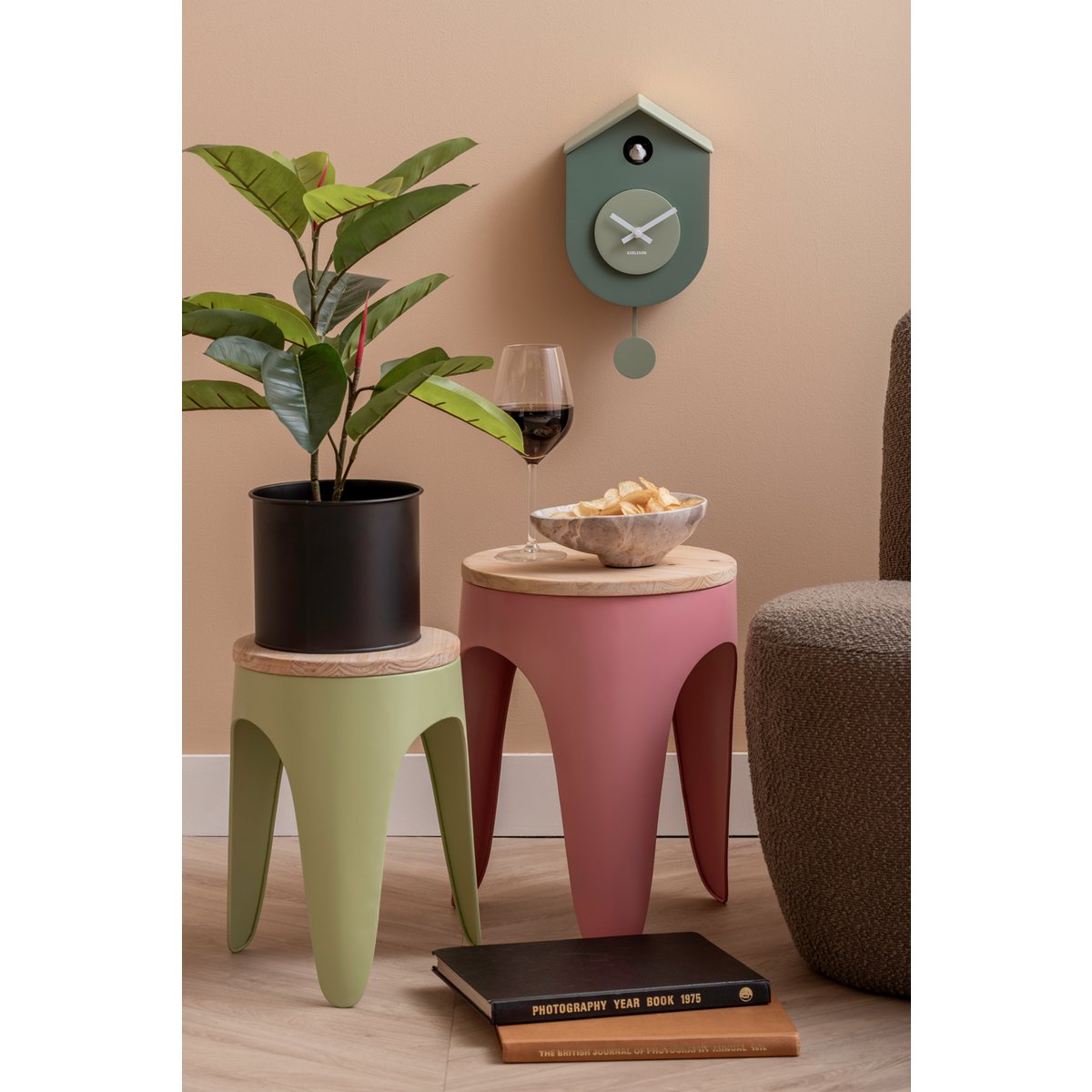 Krukjesset 2 stuks roségoud hout metaal