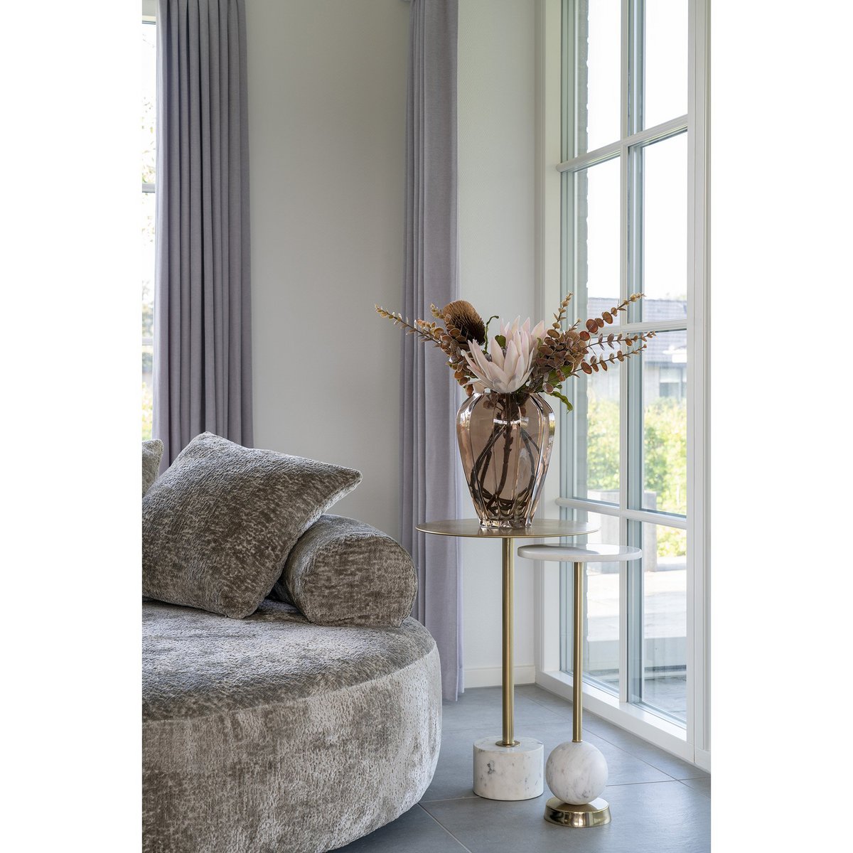 Salo Bijzettafel Messing En Marmer 25x54 Cm Elegant Ronde