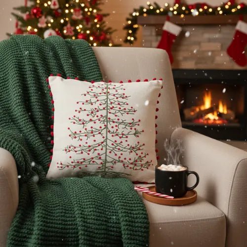 Kussenhoes kerst 45x45 cm katoen beige rood