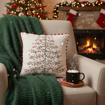 Kussenhoes kerst 45x45 cm katoen beige rood