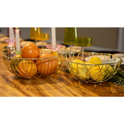 Golden bread basket in iron 26x26x10.5 cm