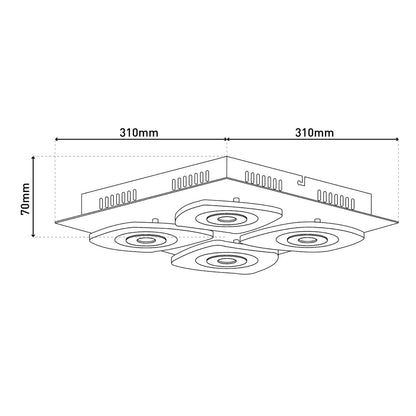LED wand- en plafondlamp Lucca 31x7x31 cm metaal glas
