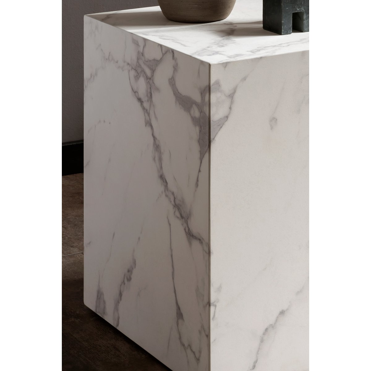 Bijzettafel 45x45x50 cm wit marmerlook MDF