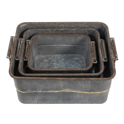 Decoratie ijzeren teil (3) 45x32x20 / 38x27x17 / 31x22x14 cm