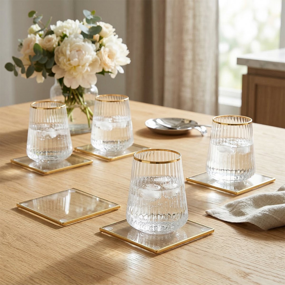 Onderzetters glas 10x10 cm goud rand set van 6