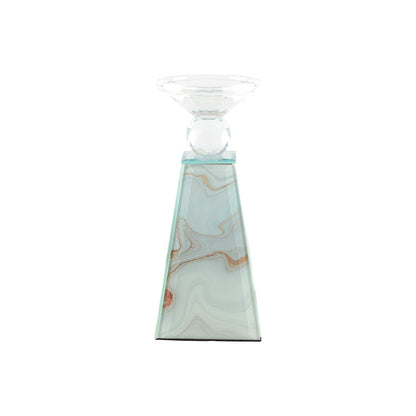 Kaarsenhouder 9x9x21 cm marmerlook glas goud
