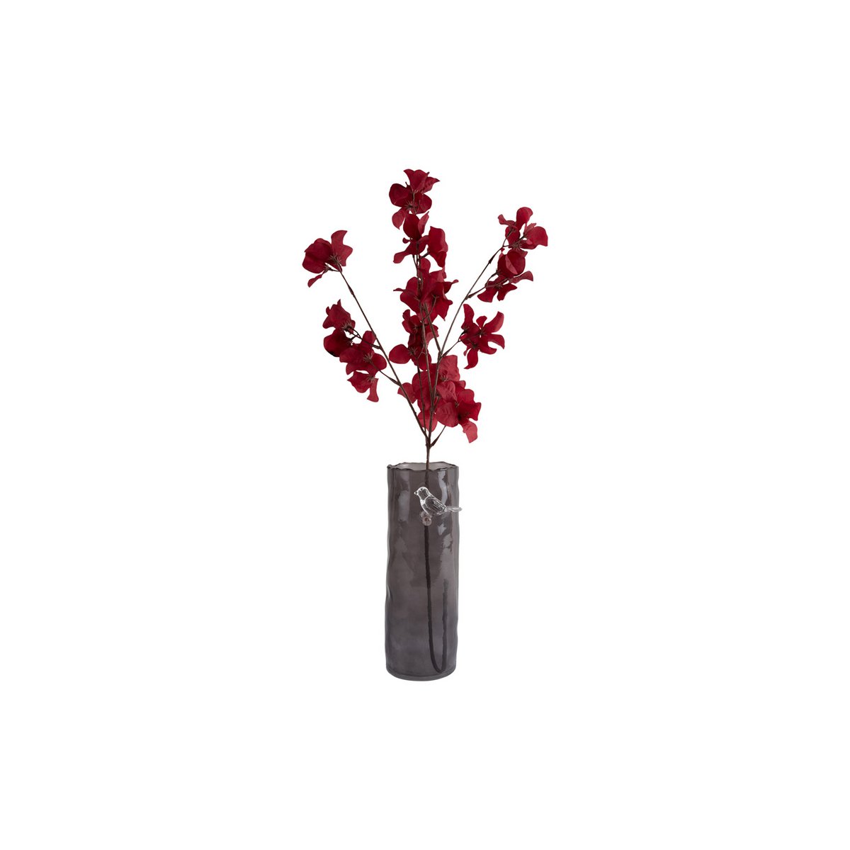 Vaas glas grijs 27x10 cm vogel op tak