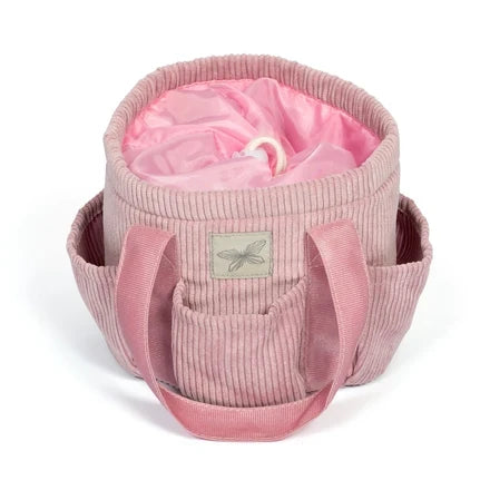Verzorgingstas roze corduroy voor stokpaard