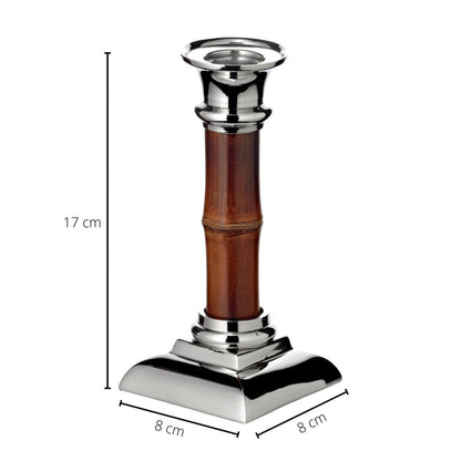 Kandelaar bamboe staal 17 cm zilver