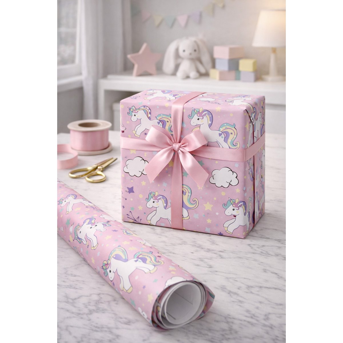 Inpakpapier 3 rollen 50x75 cm roze