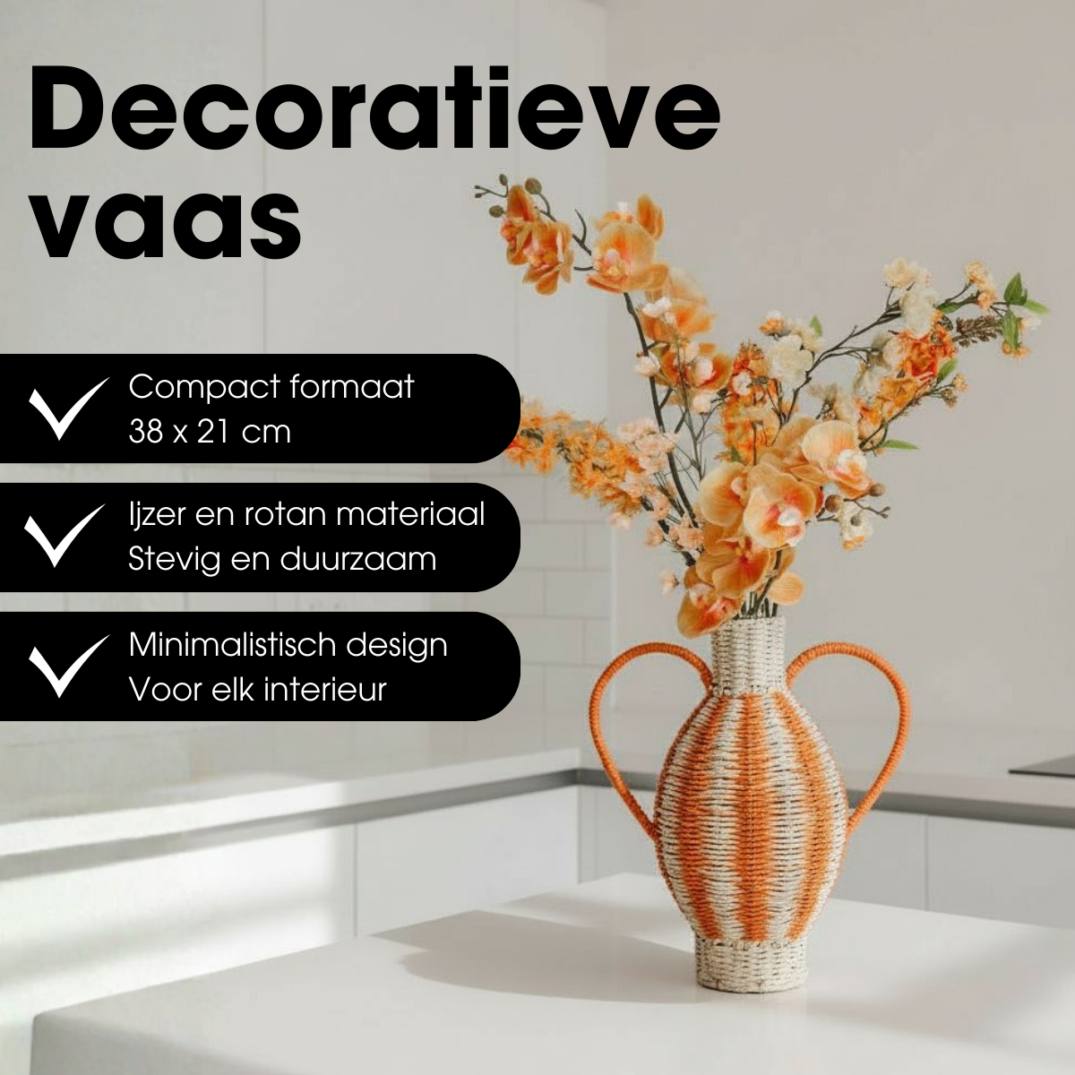 Vaas geweven papier 38x21 cm oranje