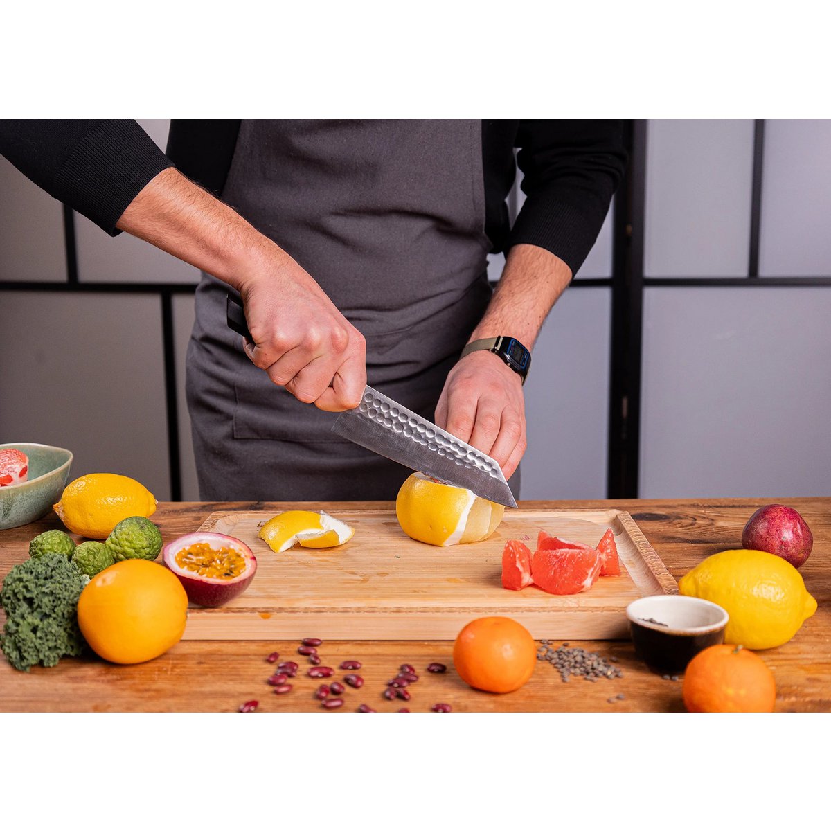 Koksmes Bunka Santoku 17 cm Japans staal ebbenhout